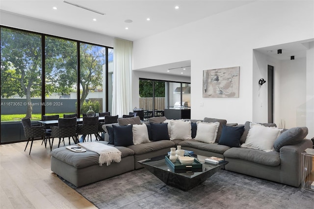 living room with light hardwood / wood-style floors