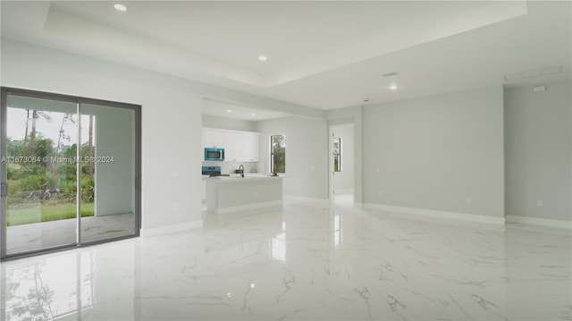 spare room with sink and a raised ceiling