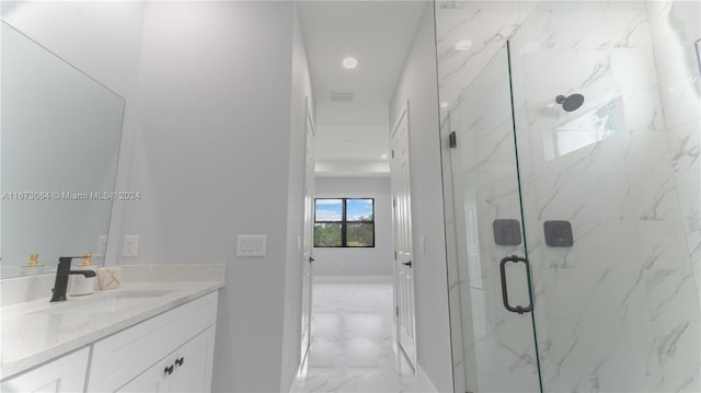 932 Maddock St, Lehigh Acres, FL 33974 - full bath with vanity, marble look tiles, a marble finish shower, and recessed lighting