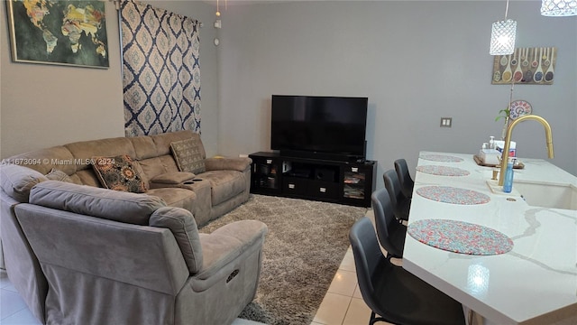 tiled living room with sink