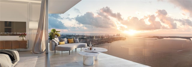 view of balcony at dusk