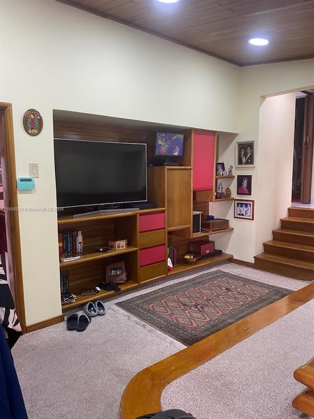 94-93 59 Cra, Barranquilla, FL 80001 - carpeted living room featuring stairs, recessed lighting, and baseboards