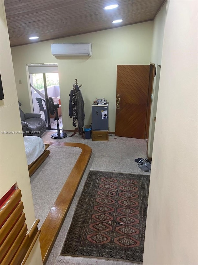 94-93 59 Cra, Barranquilla, FL 80001 - hall featuring wood ceiling, a wall unit AC, carpet flooring, and recessed lighting