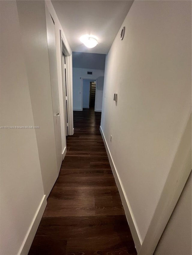 hall featuring dark wood-type flooring