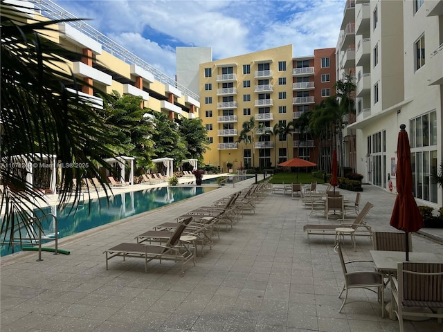 view of pool featuring a patio