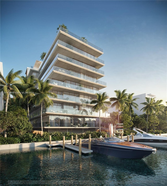 exterior space featuring a water view