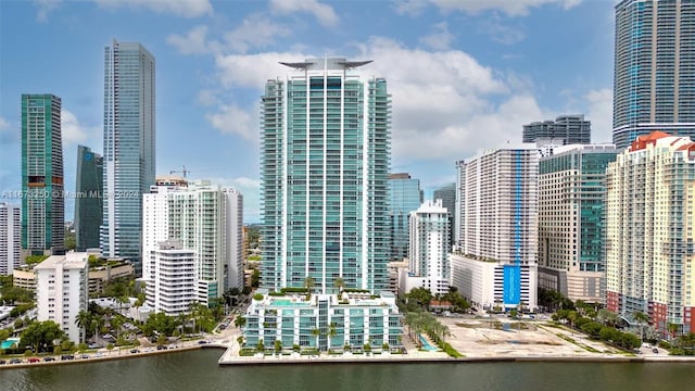 property's view of city featuring a water view