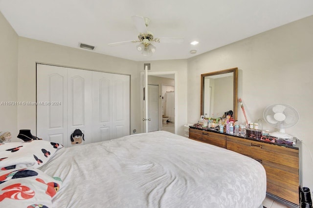 bedroom with a closet and ceiling fan