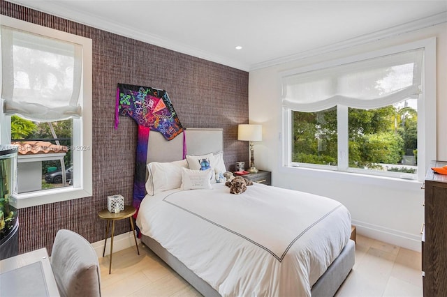 bedroom featuring crown molding