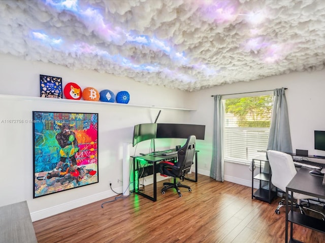 office space with wood-type flooring