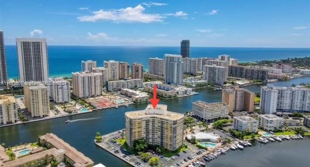 100 Golden Isles Dr Unit 605, Hallandale Beach, FL 33009 - drone / aerial view with a water view and a city view