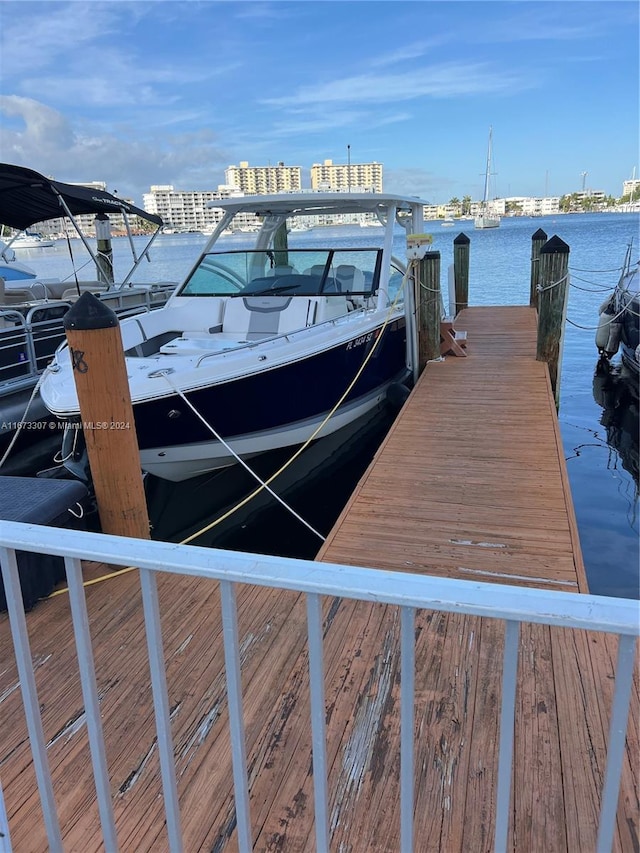 view of dock with a water view