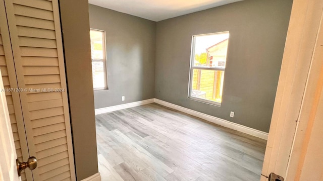 empty room featuring a healthy amount of sunlight and light hardwood / wood-style flooring