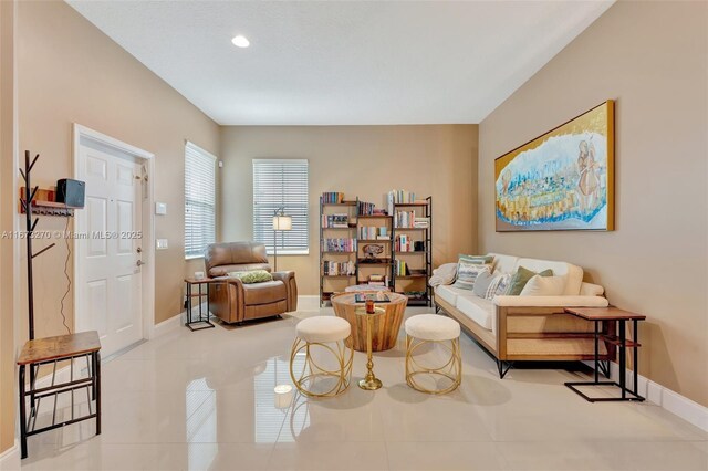 living room with light tile patterned floors