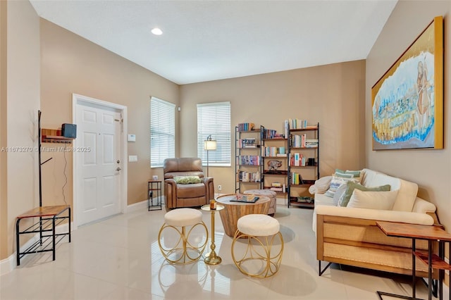 sitting room featuring light tile patterned floors