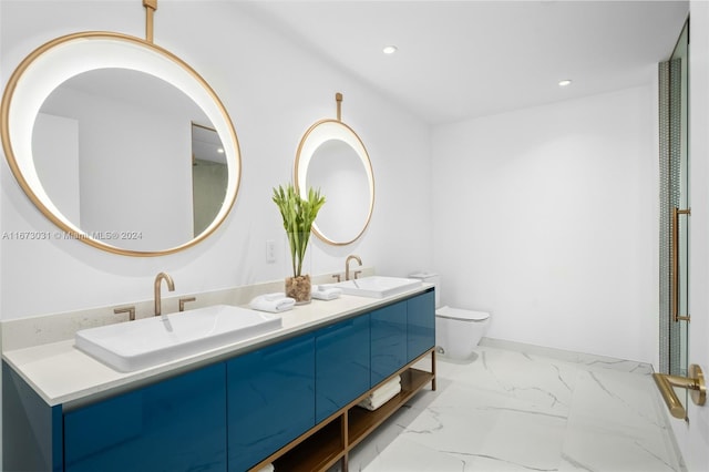 2678 Tigertail Ave Unit 1504B, Miami, FL 33133 - bathroom with double vanity, marble finish floors, toilet, and recessed lighting