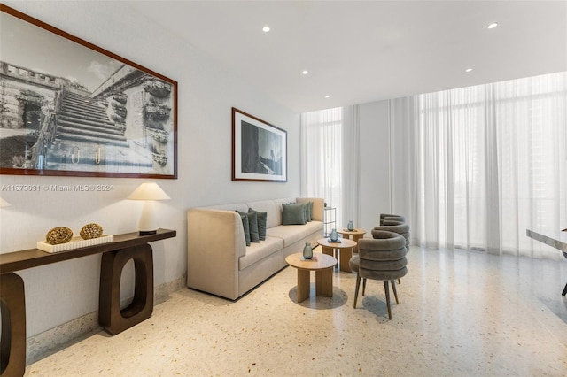 2678 Tigertail Ave Unit 1504B, Miami, FL 33133 - living room featuring speckle patterned floor and recessed lighting