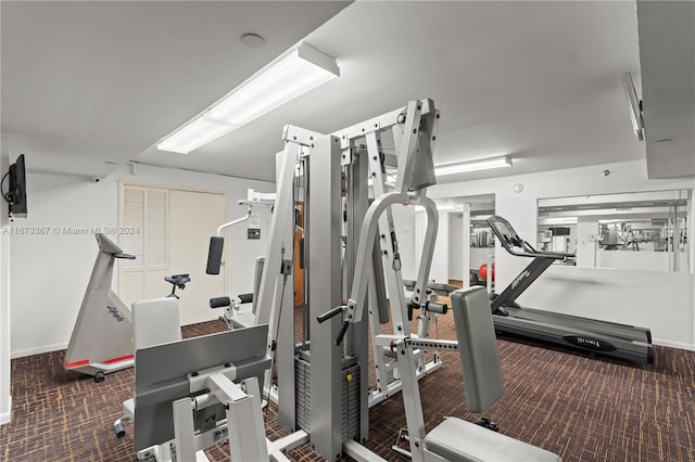 workout area with carpet flooring