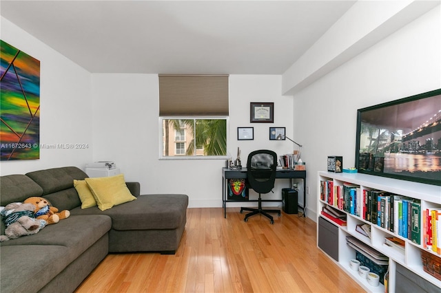 home office featuring light hardwood / wood-style floors