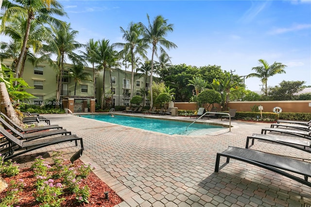 view of swimming pool featuring a patio