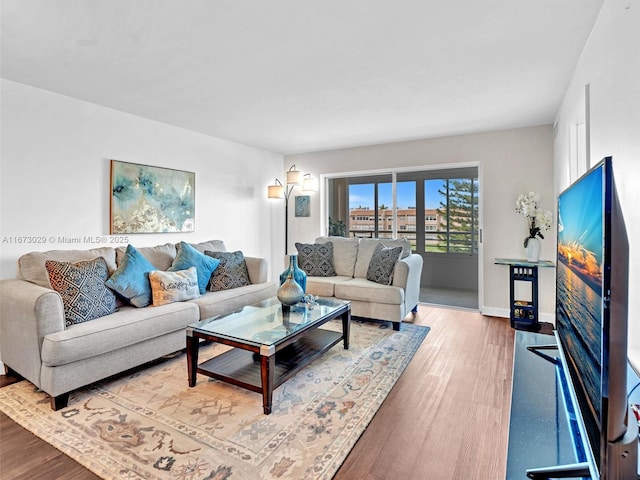 living room with hardwood / wood-style floors