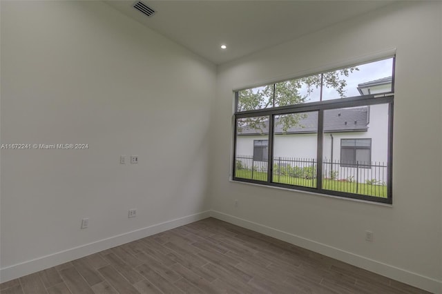 unfurnished room featuring a wealth of natural light and wood-type flooring