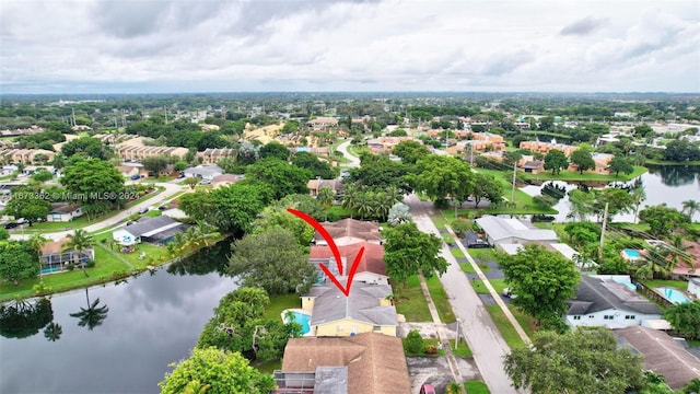 aerial view with a water view