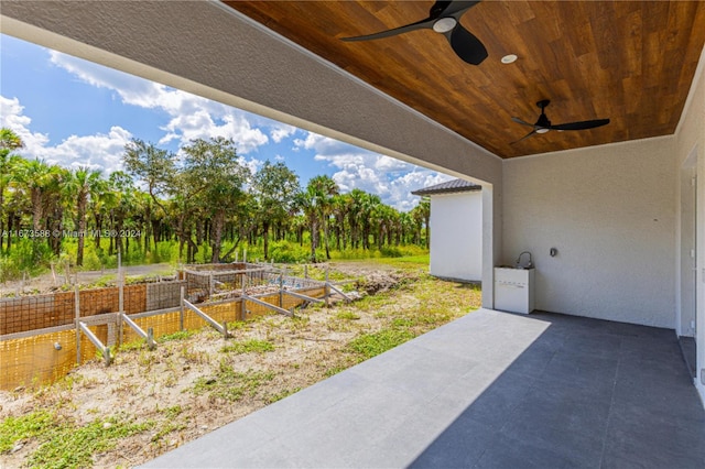 view of yard featuring a patio and ceiling fan