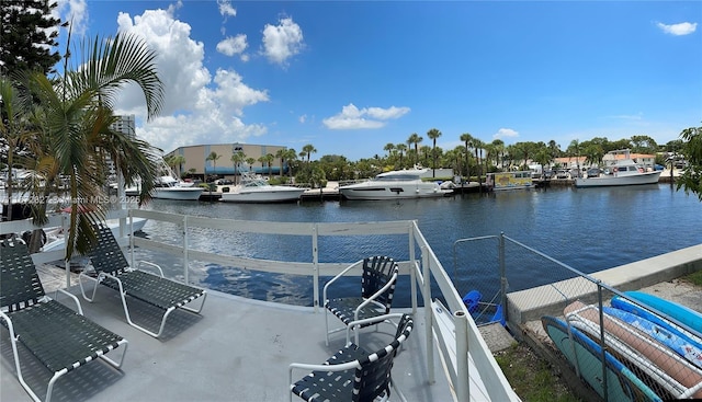 dock area with a water view