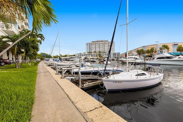 dock area with a water view