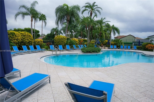 view of swimming pool with a patio