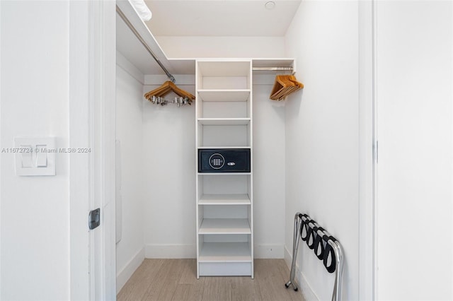 spacious closet with light hardwood / wood-style flooring