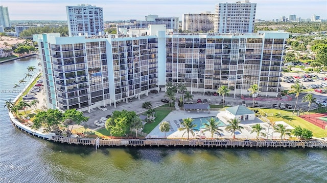 aerial view with a water view