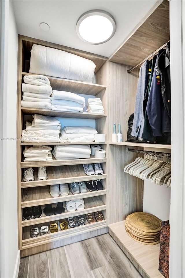 spacious closet with hardwood / wood-style flooring