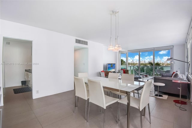 dining space with expansive windows