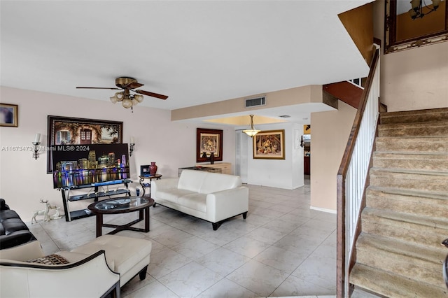 living room with ceiling fan