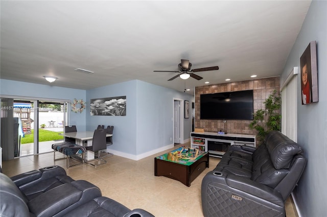 living room with ceiling fan