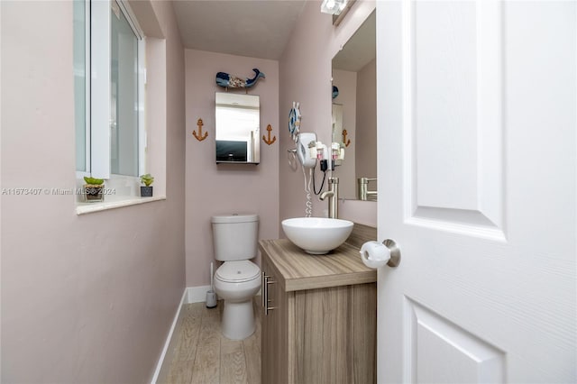 bathroom featuring hardwood / wood-style floors, vanity, and toilet