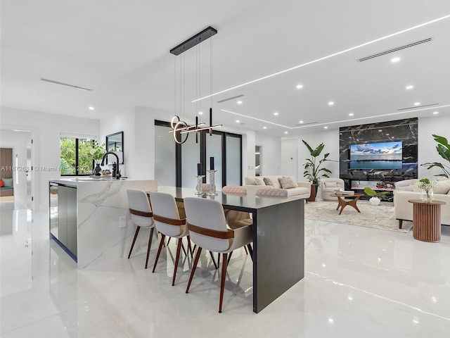 dining area featuring sink