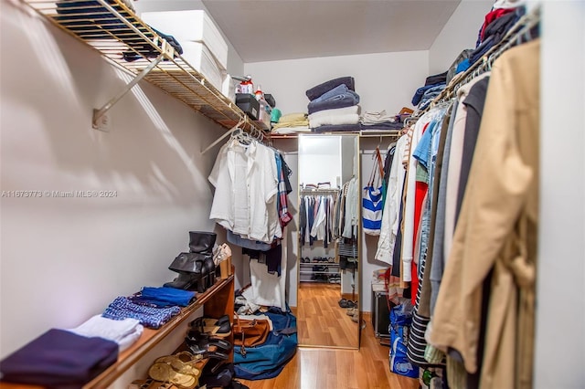 walk in closet with hardwood / wood-style flooring