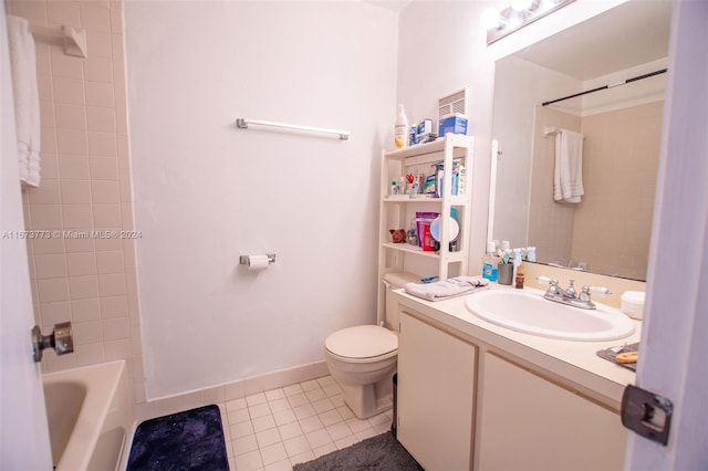 full bathroom with tile patterned floors, vanity, toilet, and tiled shower / bath combo