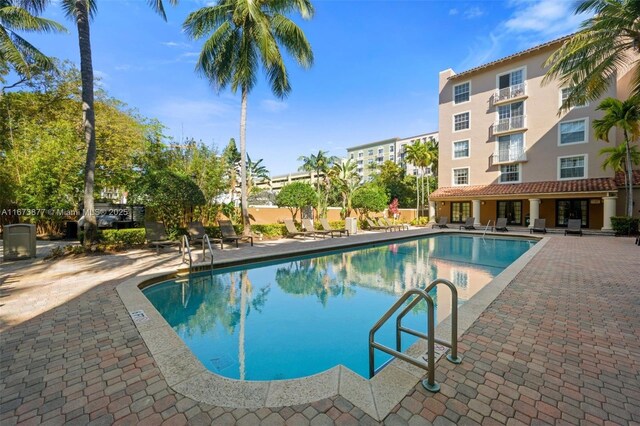 view of swimming pool featuring a patio