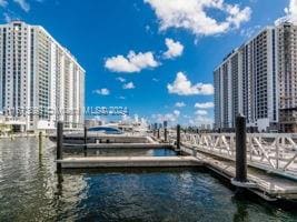 dock area with a water view