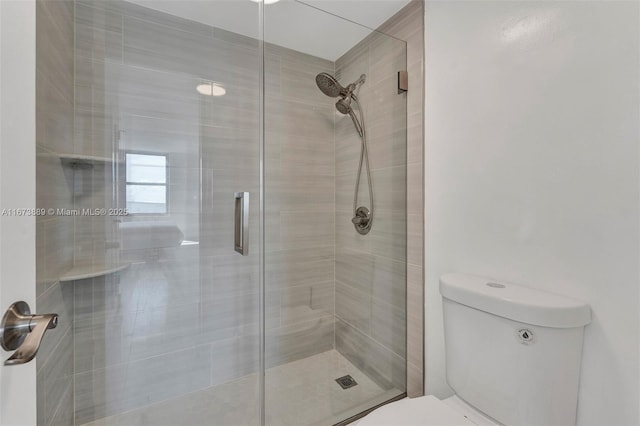 bathroom with toilet and a shower stall