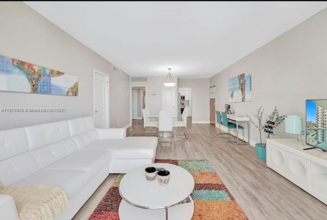 living room with light wood-type flooring