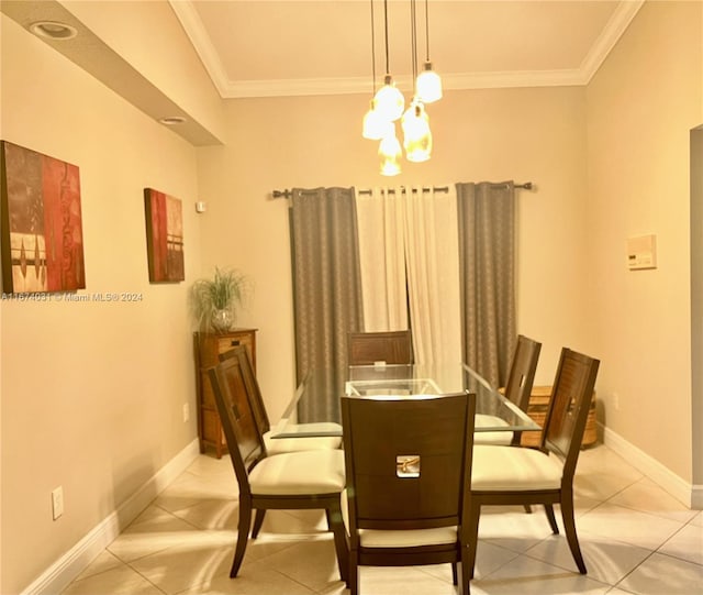 sitting room featuring ornamental molding, a chandelier, and light tile patterned floors