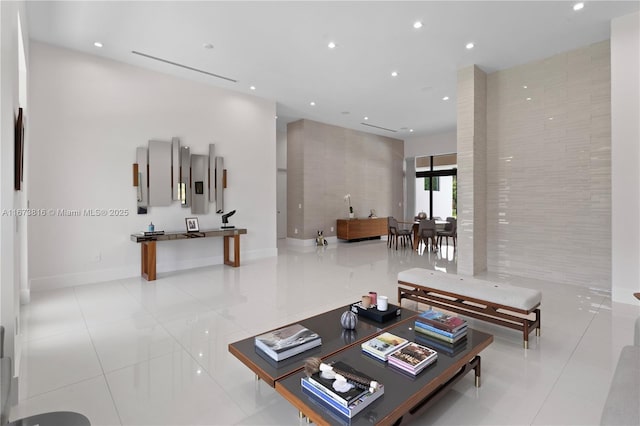 living room featuring light tile patterned floors