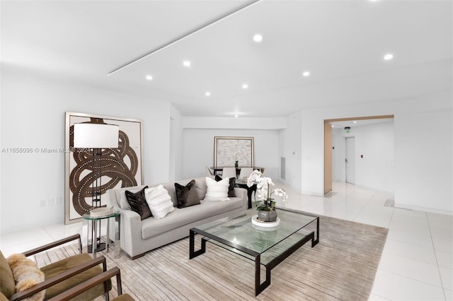 living room featuring light tile patterned floors