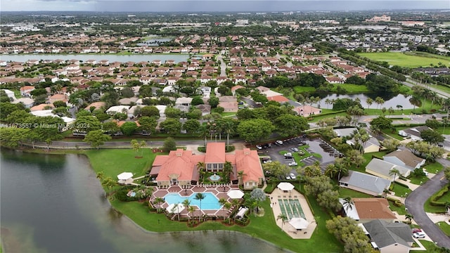 aerial view featuring a water view