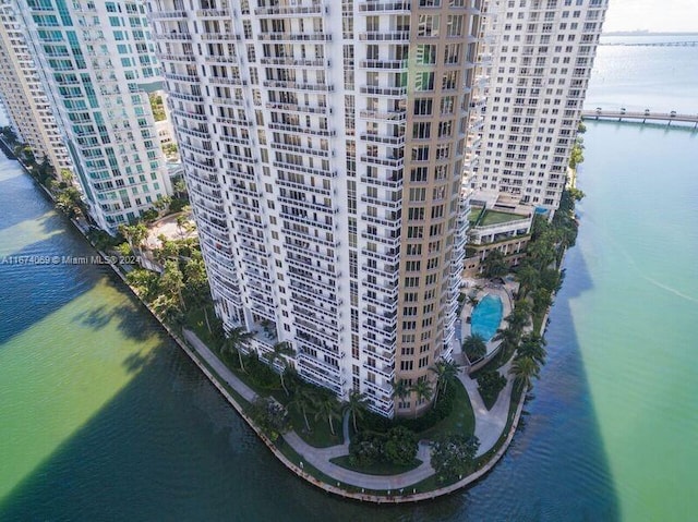 aerial view with a water view